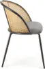 A side view of a chair with a cane back and a gray upholstered seat. Podgląd zdjęcia produktu