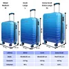 A size chart comparing three different sizes of suitcases. Produktbild-Vorschau