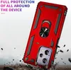 A red phone case with a ring holder is shown in a dynamic, falling pose, with debris flying around it, suggesting durability and protection. Produktbild-Vorschau