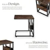 A close-up marketing image of a side table with text descriptions of its design and construction. Náhled obrázku produktu