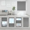 A collage of images showing a living room scene with a sofa and framed pictures, and below it, four different views of window blinds. Produktbild-Vorschau