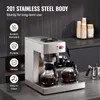 A commercial coffee maker with two carafes on a countertop, with stacks of paper cups in the background. Produktbild-Vorschau