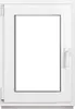 A white plastic window frame with a clear glass pane, shown from the front. Produktbild-Vorschau
