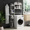 A laundry room scene with a washing machine, shelving unit, and a bathrobe. Náhled obrázku produktu