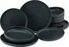 A set of black stoneware plates and bowls are arranged on a white background. Podgląd zdjęcia produktu