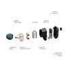 An exploded view diagram of wireless earbuds, showing their internal components and features. Produktbild-Vorschau