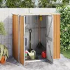 An open garden shed filled with gardening tools. Produktbild-Vorschau