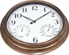 A round wall clock with a gold-colored frame, displaying the time, temperature, and humidity. Produktbild-Vorschau