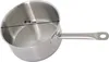 A stainless steel saucepan with a handle is shown against a white background. A black line indicates the diameter of the saucepan, labeled "Ø 18 cm". Produktbild-Vorschau