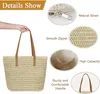 Aucuu Strohtasche Damen mit Ledergriffe Reißverschluss für Produktbild-Vorschau 3