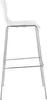 A side view of a white bar stool with a chrome frame against a white background. Podgląd zdjęcia produktu