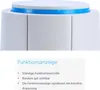 A close-up view of a white cylindrical product with a blue band around the top, accompanied by a text description of its features. Produktbild-Vorschau