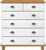 A white chest of drawers with a wooden top and base, shown against a white background. Voir les images du produit