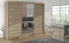 A bedroom scene featuring a large wardrobe with mirrored doors, next to a window with a view of trees. Náhled obrázku produktu