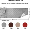 A diagram showing the dimensions and available colors of a sofa couch organizer. Produktbild-Vorschau