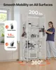 A woman is standing next to a white, multi-shelf storage rack filled with kitchen appliances and cookware. The rack has wheels and is shown in a kitchen setting. Anteprima dell’immagine prodotto