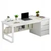 A white computer desk with shelves and drawers, decorated with plants and books. Produktbild-Vorschau