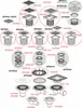 A diagram showing various components and models of AlcaDrain floor drains. Anteprima dell’immagine prodotto