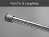 Close-up of a metal telescopic rod with water droplets on it, with text overlay. Produktbild-Vorschau