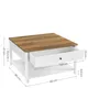 A diagram of a white and brown coffee table with dimensions labeled. Náhled obrázku produktu
