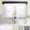 A kitchen window with white sheer curtains and a faucet. Anteprima dell’immagine prodotto