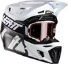 A white and black motocross helmet with orange tinted goggles, presented against a white background. Produktbild-Vorschau