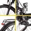 A collage of four close-up images of an e-bike, showing different components. Produktbild-Vorschau