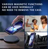 Collage showing a phone case with magnetic functions, wireless charging, and car mount. Produktbild-Vorschau