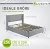 A diagram of a bed frame with dimensions and features highlighted. Produktbild-Vorschau