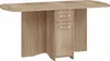 A light brown wooden dining table with a drop-leaf extension and a built-in cabinet with two drawers and a door. Produktbild-Vorschau