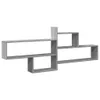 A modern, grey, wooden wall shelf unit with multiple compartments of varying sizes, presented against a plain white background. Náhľad obrázku produktu