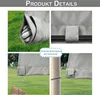 Collage of four images showing details of a garden curtain, including how it is weighted, attached to a rod, and secured to a pole. Náhled obrázku produktu