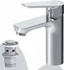 A chrome faucet and drain assembly are shown against a white background. Produktbild-Vorschau