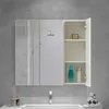 A bathroom cabinet with mirrored doors, open to reveal shelves with toiletries. Produktbild-Vorschau