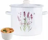 A white enamel pot with a lavender design and a small bowl of soup. Náhľad obrázku produktu
