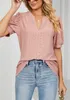 ASKSA Damen T-Shirt Puffärmel Aushöhlen Bluse V-Ausschnitt Produktbild-Vorschau 4