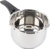 A close-up studio shot of a stainless steel pressure cooker pot with a black handle. Produktbild-Vorschau