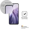 A close-up of a smartphone screen with a protective film applied, showing compatibility with a case and indicating it's made in Germany. Voir les images du produit