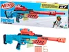 The image shows the packaging of a Nerf Fortnite Storm Scout blaster, with the blaster itself displayed both on the box and separately below it. Darts are also shown. Produktbild-Vorschau