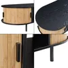 A collage of four close-up images of a black and natural wood coffee table. Anteprima dell’immagine prodotto