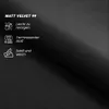 A dark, textured fabric surface with white text and icons describing product features. Produktbild-Vorschau