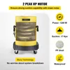 A yellow wet/dry vacuum cleaner with features highlighted by text and icons. Produktbild-Vorschau