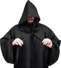 A person wearing a black hooded robe, tying the front closure. Produktbild-Vorschau