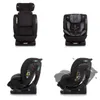 A collage of four images showing a black car seat from different angles, including front, side, and a demonstration of its recline function. Produktbild-Vorschau