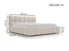 A beige upholstered bed with dimensions indicated by measurement lines and text. Produktbild-Vorschau