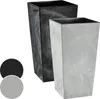 Two tall, square planters with a marbled texture, one in a light gray and the other in a dark gray/black. Two colored circles, black and light gray, are shown in the lower left corner. Produktbild-Vorschau
