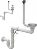 A white sink drain assembly with multiple pipes and a flexible hose. Anteprima dell’immagine prodotto