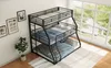 A triple bunk bed with bedding in a bright room with a large window. Podgląd zdjęcia produktu
