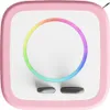 A pink and white Toniebox with a colorful light ring and two gray buttons on a white background. Produktbild-Vorschau