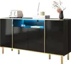 A black sideboard with gold accents and LED lighting, displayed on a white background. Produktbild-Vorschau